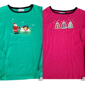 Bonnie Evans Women's Velvet Trim Holiday Tops Set